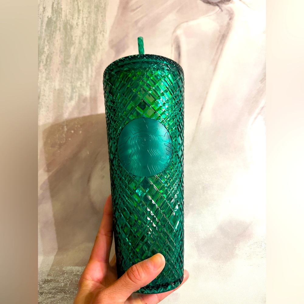 Starbucks Emerald Green Jeweled Venti Tumbler w/ straw 24oz